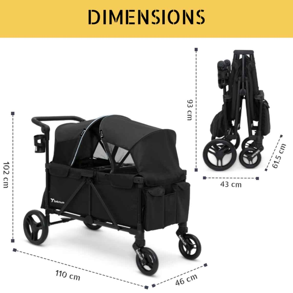 Teknum 2 Kids Fellow Wagon Stroller with Snack Tray Toddler, 0-2 Years