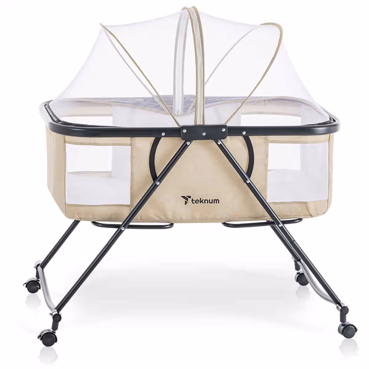 Teknum 3-in-1 Ivory Baby Cot & Cradle with Mosquito Net & Wheels
