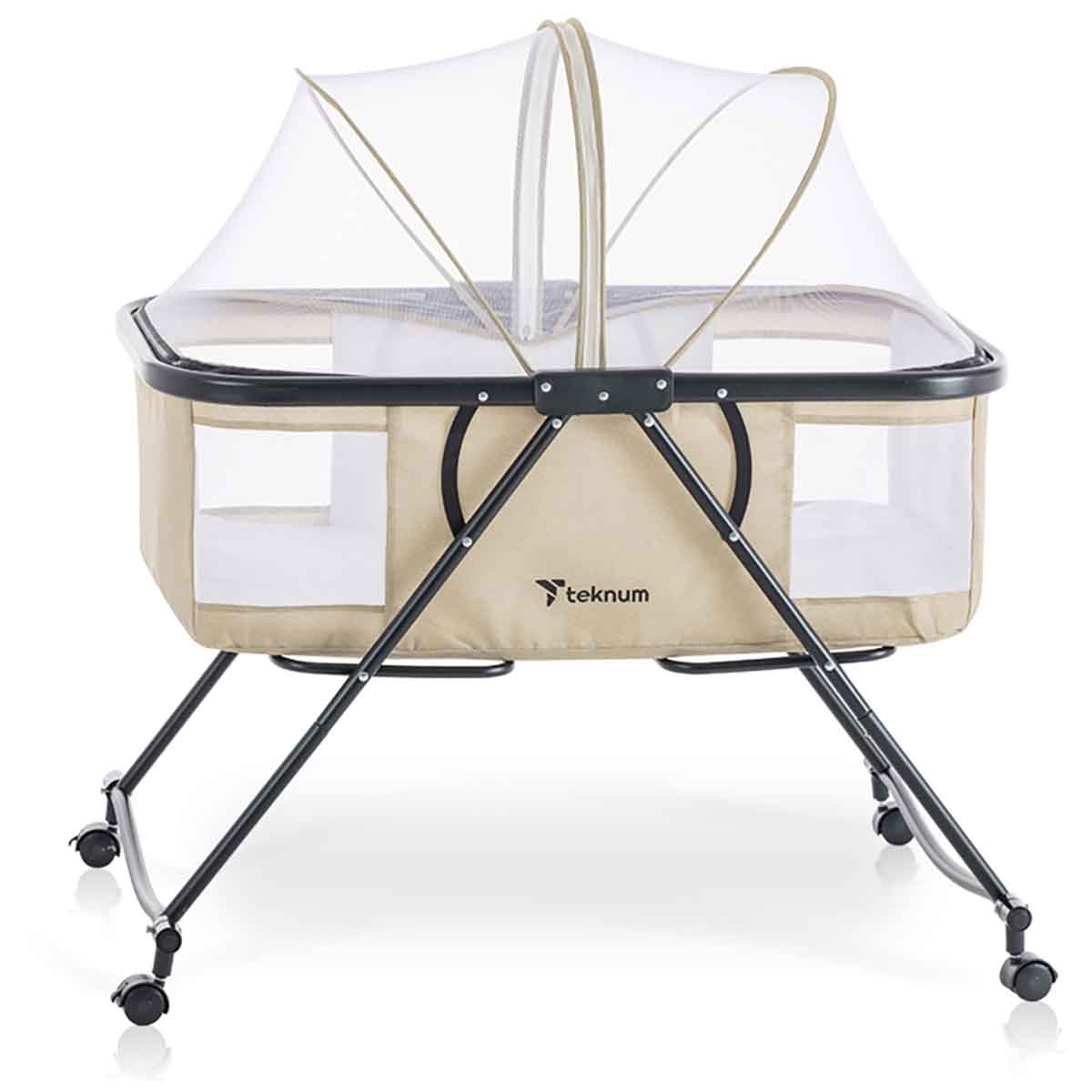 Teknum 3-in-1 Ivory Baby Cot & Cradle with Mosquito Net & Wheels