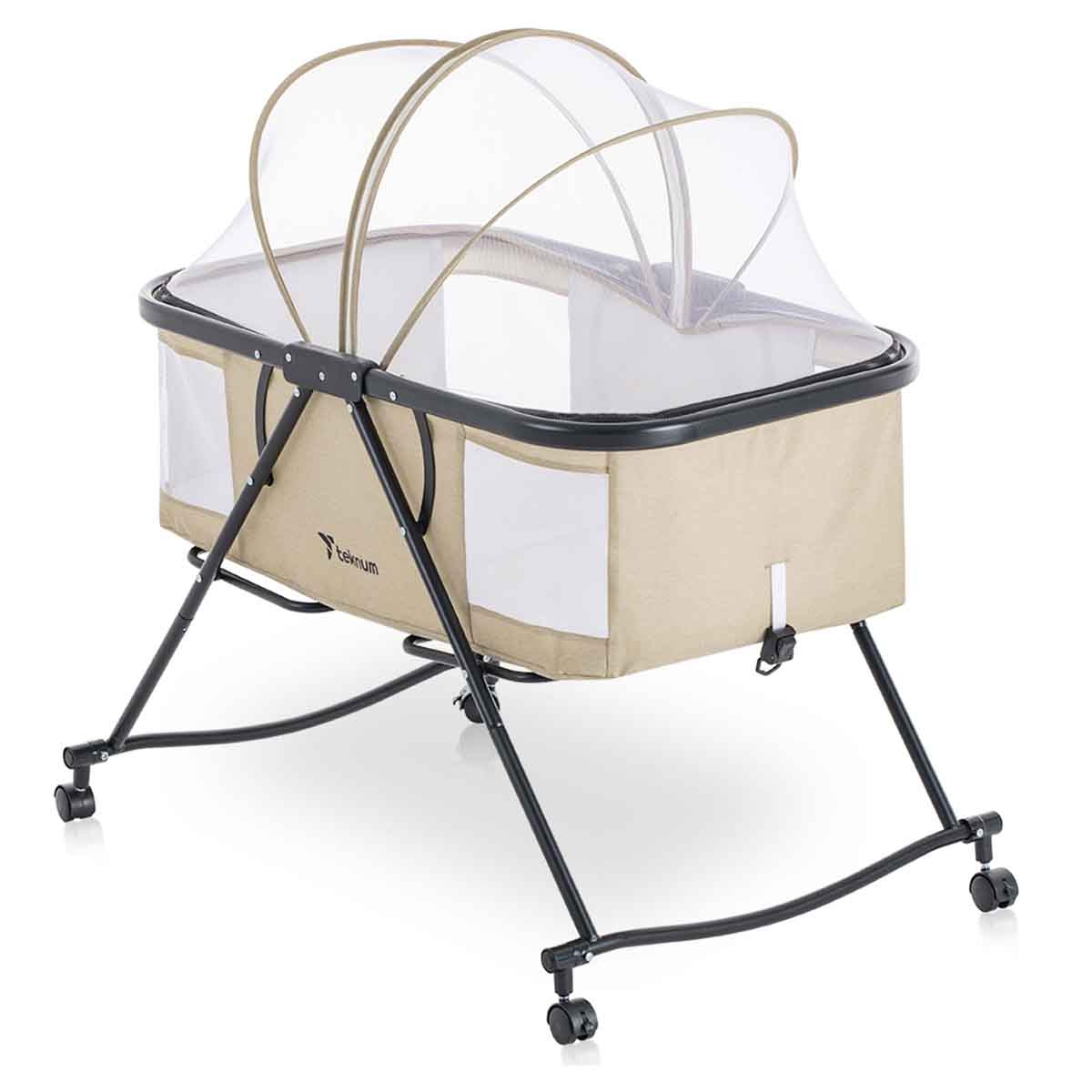 Teknum 3-in-1 Ivory Baby Cot & Cradle with Mosquito Net & Wheels
