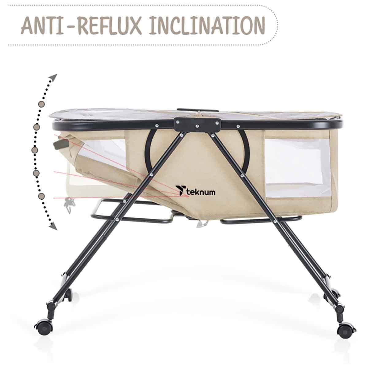Teknum 3-in-1 Ivory Baby Cot & Cradle with Mosquito Net & Wheels
