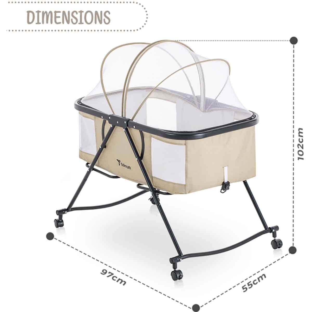Teknum 3-in-1 Ivory Baby Cot & Cradle with Mosquito Net & Wheels