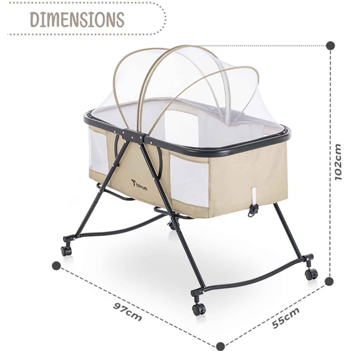 Teknum 3-in-1 Ivory Baby Cot & Cradle with Mosquito Net & Wheels