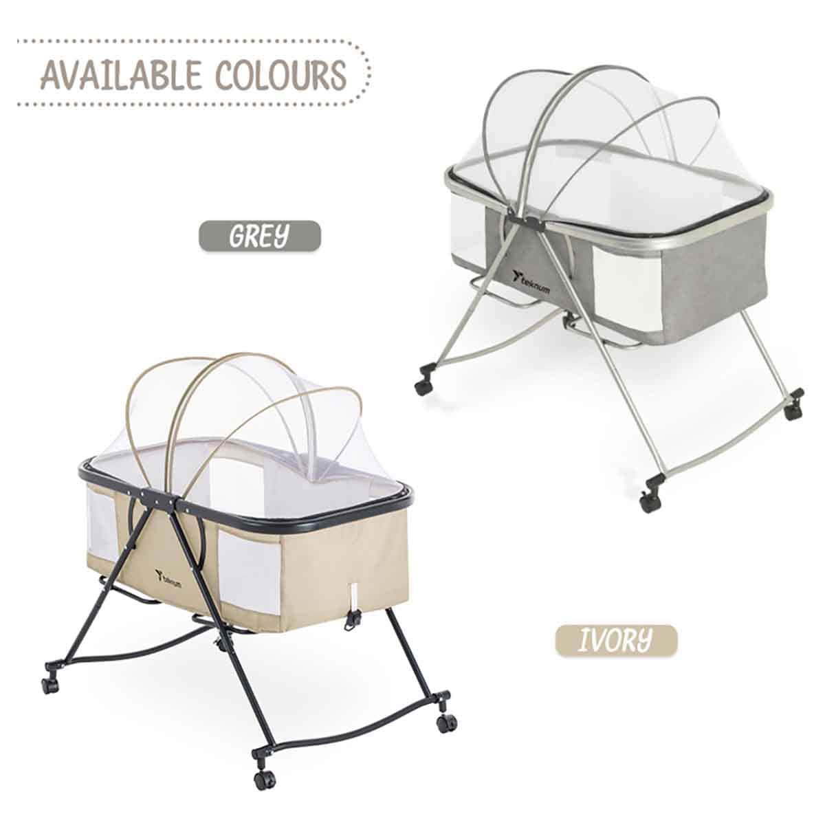 Teknum 3-in-1 Ivory Baby Cot & Cradle with Mosquito Net & Wheels