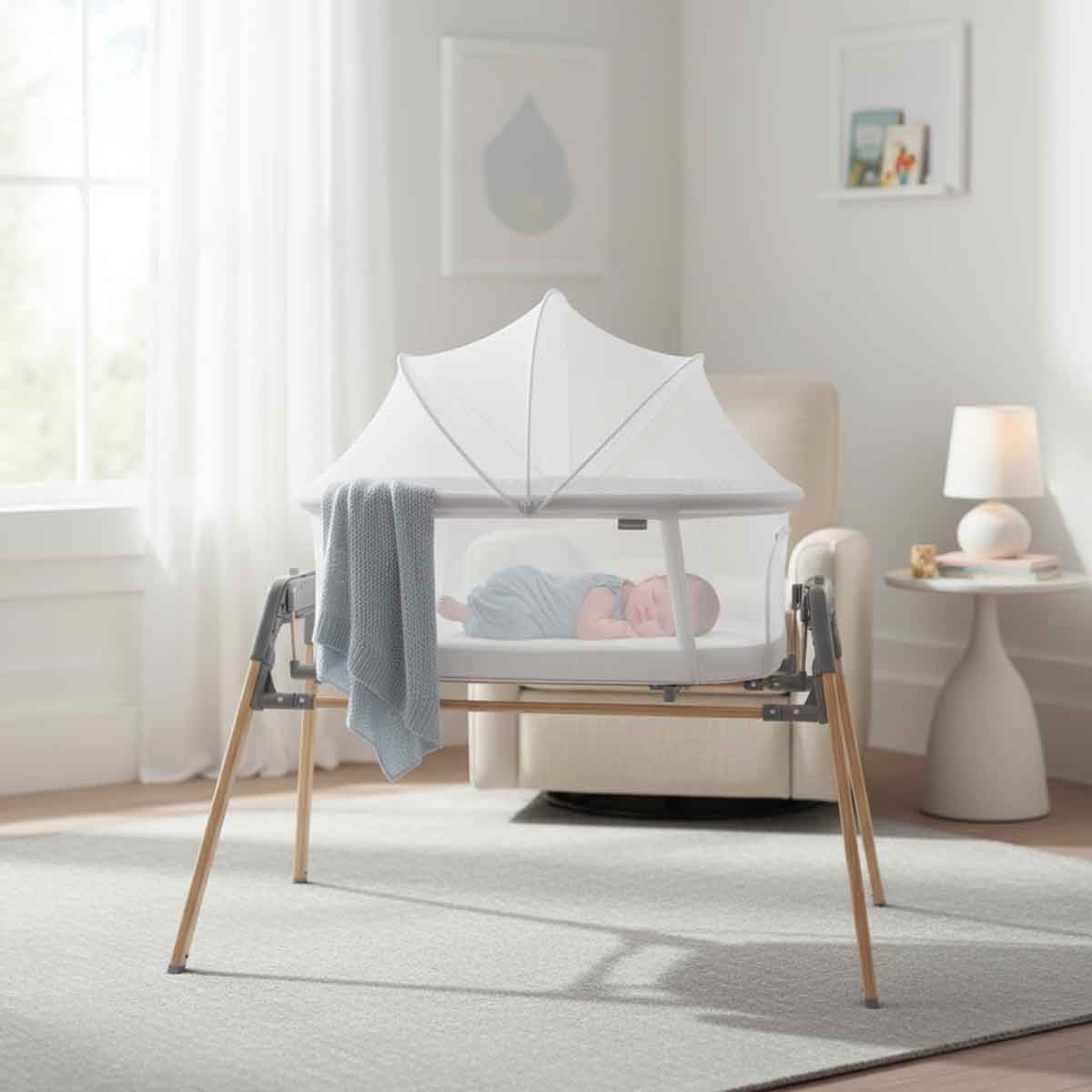 تيكنوم سرير أطفال هزّاز 3 في 1 مع ناموسية للأطفال، 0-2 سنة