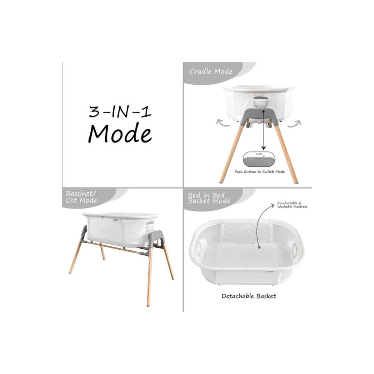 تيكنوم سرير أطفال هزّاز 3 في 1 مع ناموسية للأطفال، 0-2 سنة