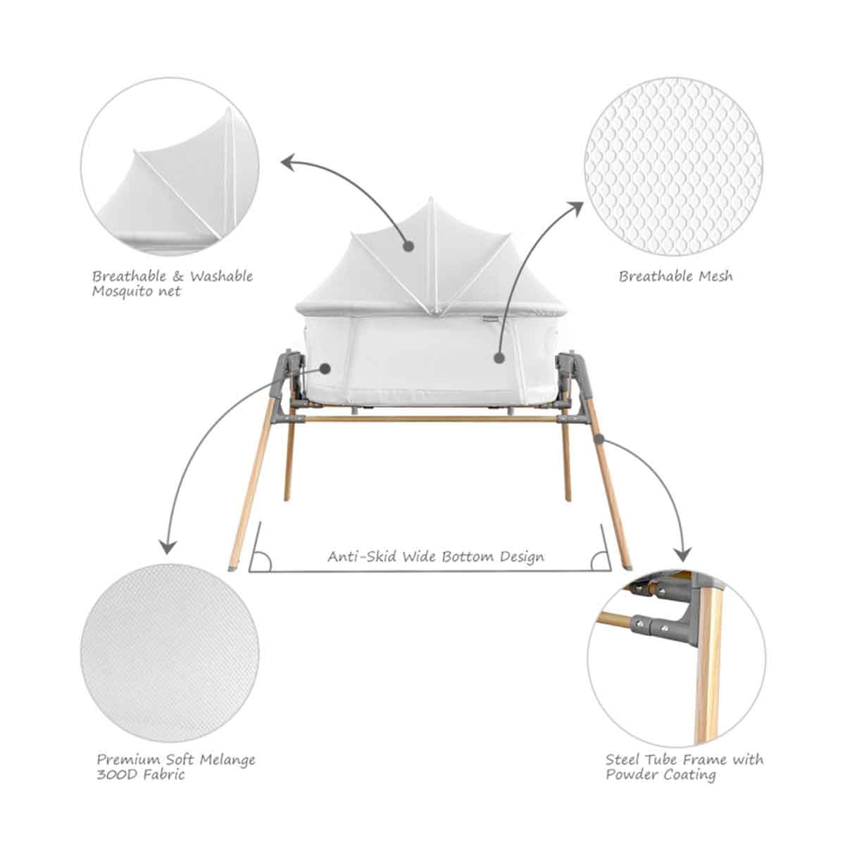 تيكنوم سرير أطفال هزّاز 3 في 1 مع ناموسية للأطفال، 0-2 سنة