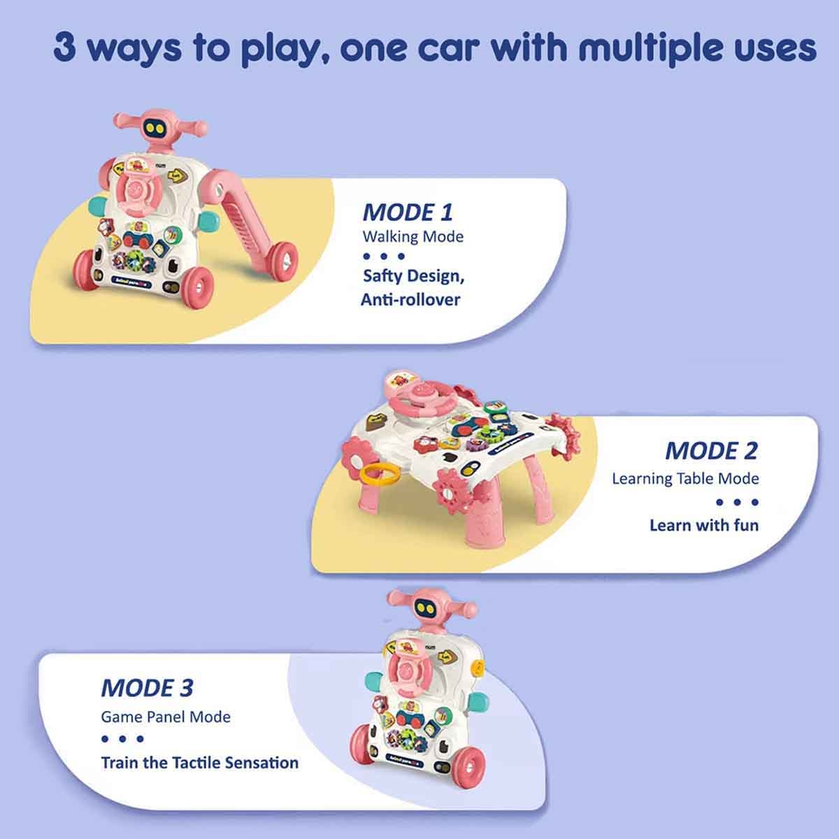 Teknum 3-in-1 Pink Baby Walker with Musical keyboard Toddler, 0-2 Years