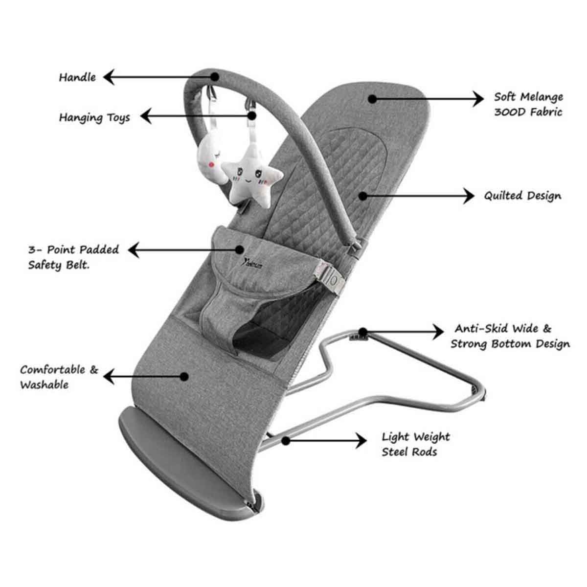 Teknum Grey 3-Stage Baby Bouncer/Recliner Seat