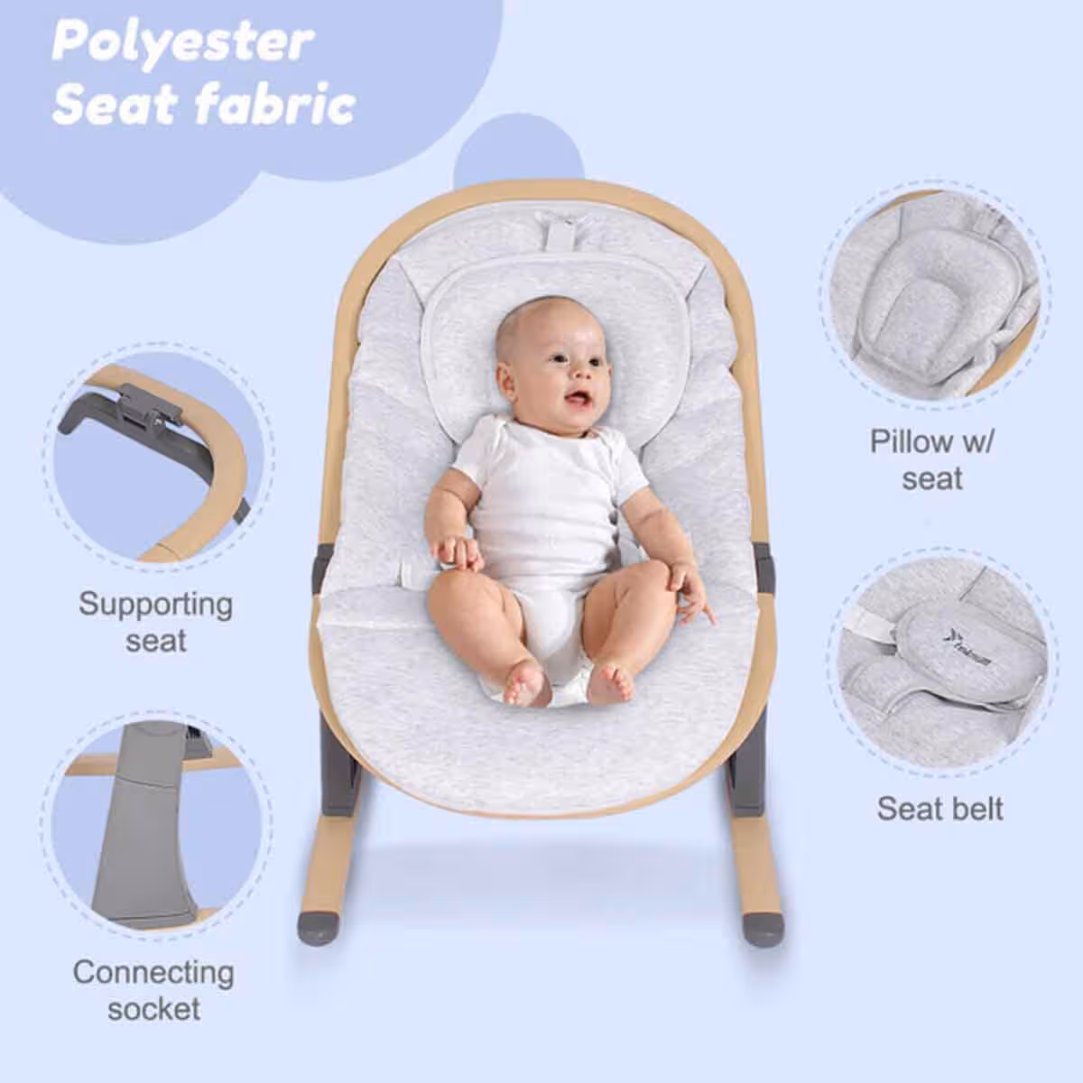 Teknum Ivory 3-Stage Baby Bouncer/Recliner Seat with Mosquito Net