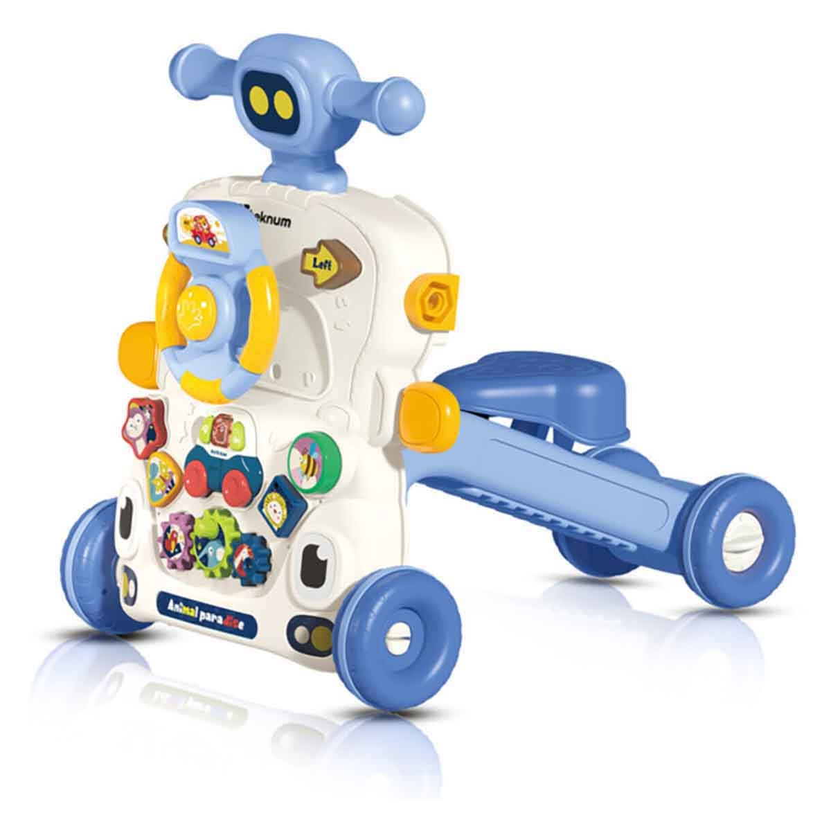 تيكنوم مشاية أطفال 5 في 1 باللون الأزرق مع لوحة مفاتيح موسيقية للأطفال 0-2 سنوات