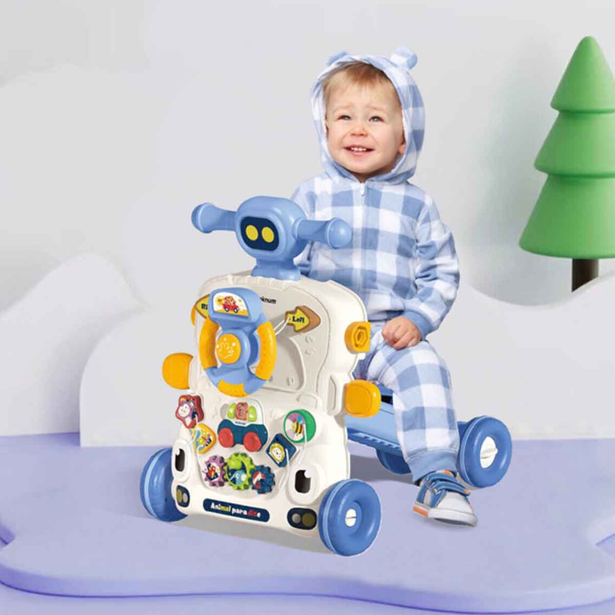 تيكنوم مشاية أطفال 5 في 1 باللون الأزرق مع لوحة مفاتيح موسيقية للأطفال 0-2 سنوات