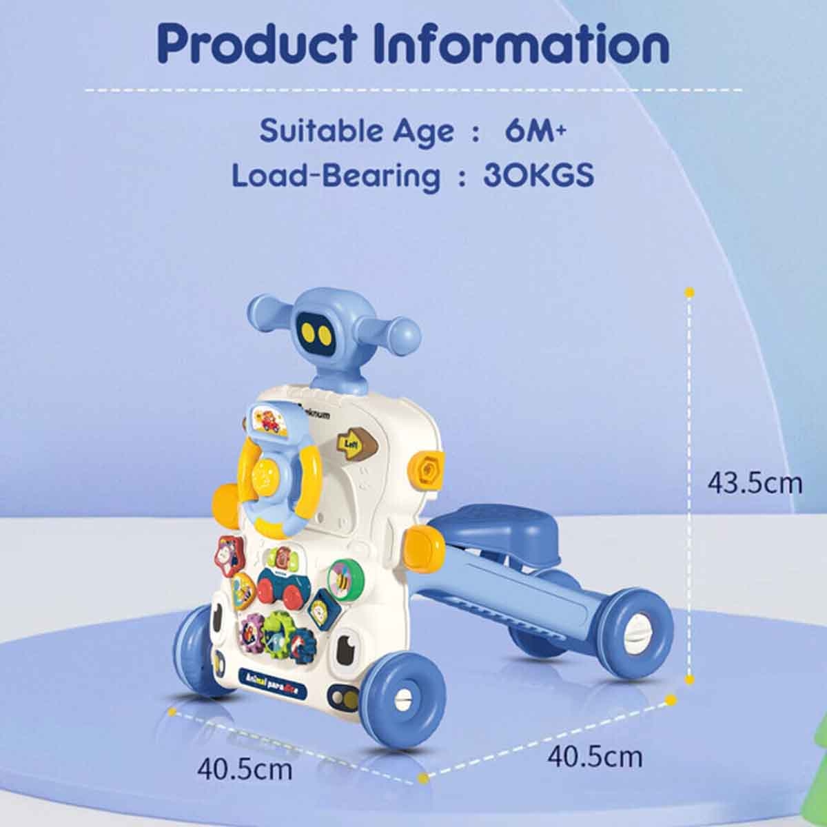 تيكنوم مشاية أطفال 5 في 1 باللون الأزرق مع لوحة مفاتيح موسيقية للأطفال 0-2 سنوات
