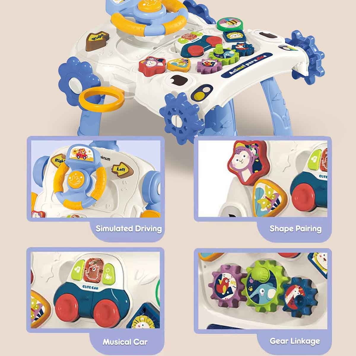 تيكنوم مشاية أطفال 5 في 1 باللون الأزرق مع لوحة مفاتيح موسيقية للأطفال 0-2 سنوات