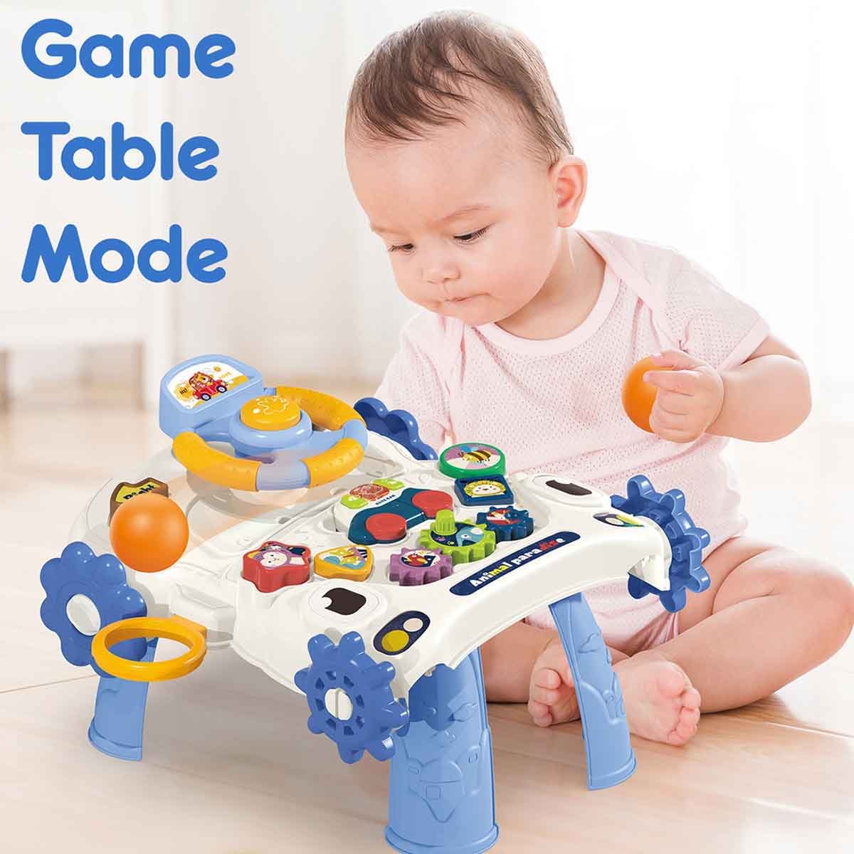 تيكنوم مشاية أطفال 5 في 1 باللون الأزرق مع لوحة مفاتيح موسيقية للأطفال 0-2 سنوات