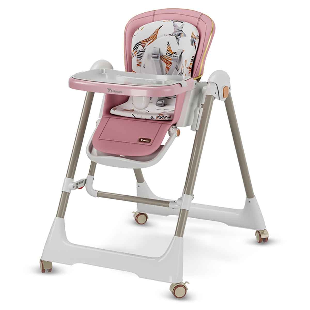 تيكنوم أرجوحة 5-في-1 باللون الوردي مع كرسي طعام وعجلات قابلة للقفل