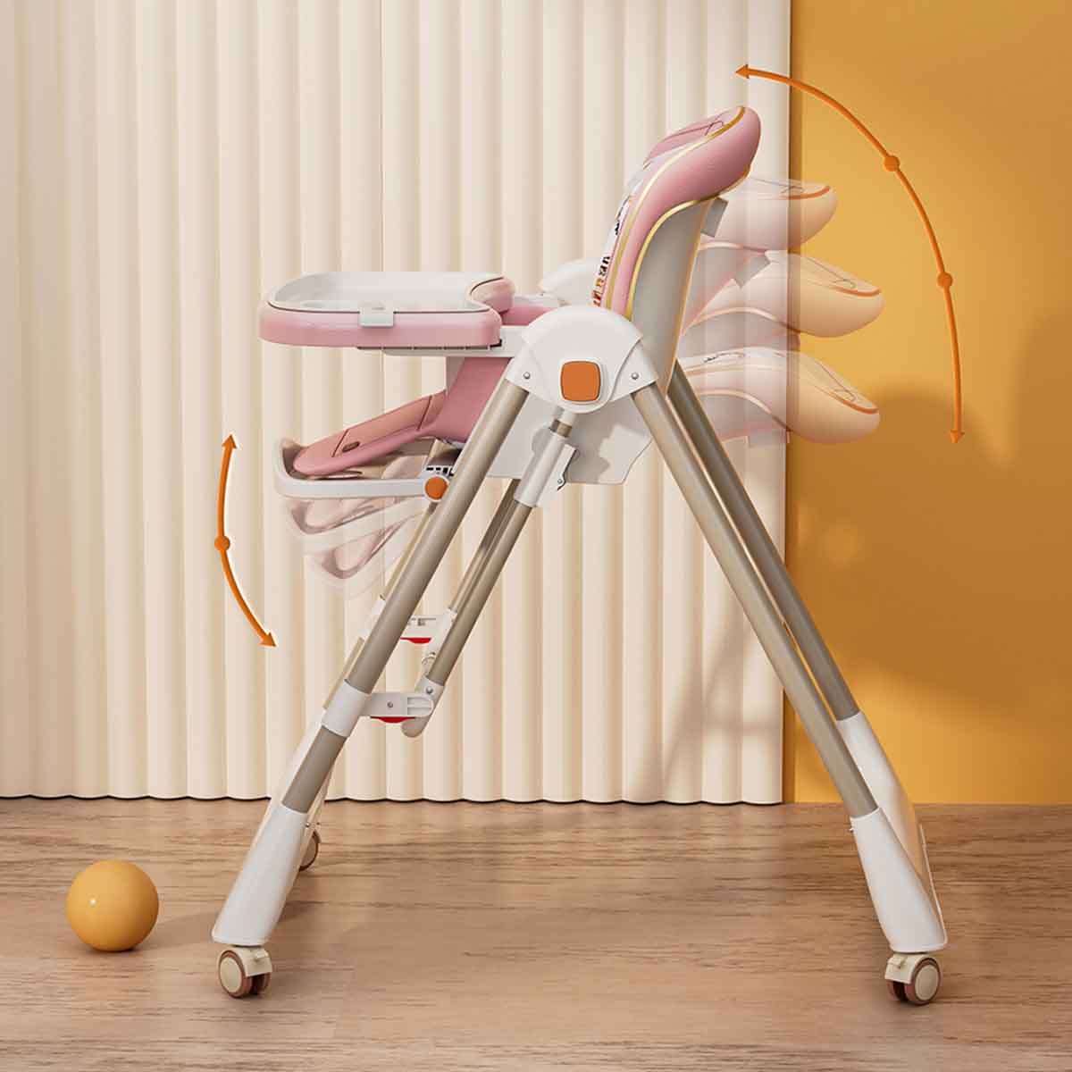 Teknum 5-in-1 Pink Swing with High Chair with Lockable Wheels