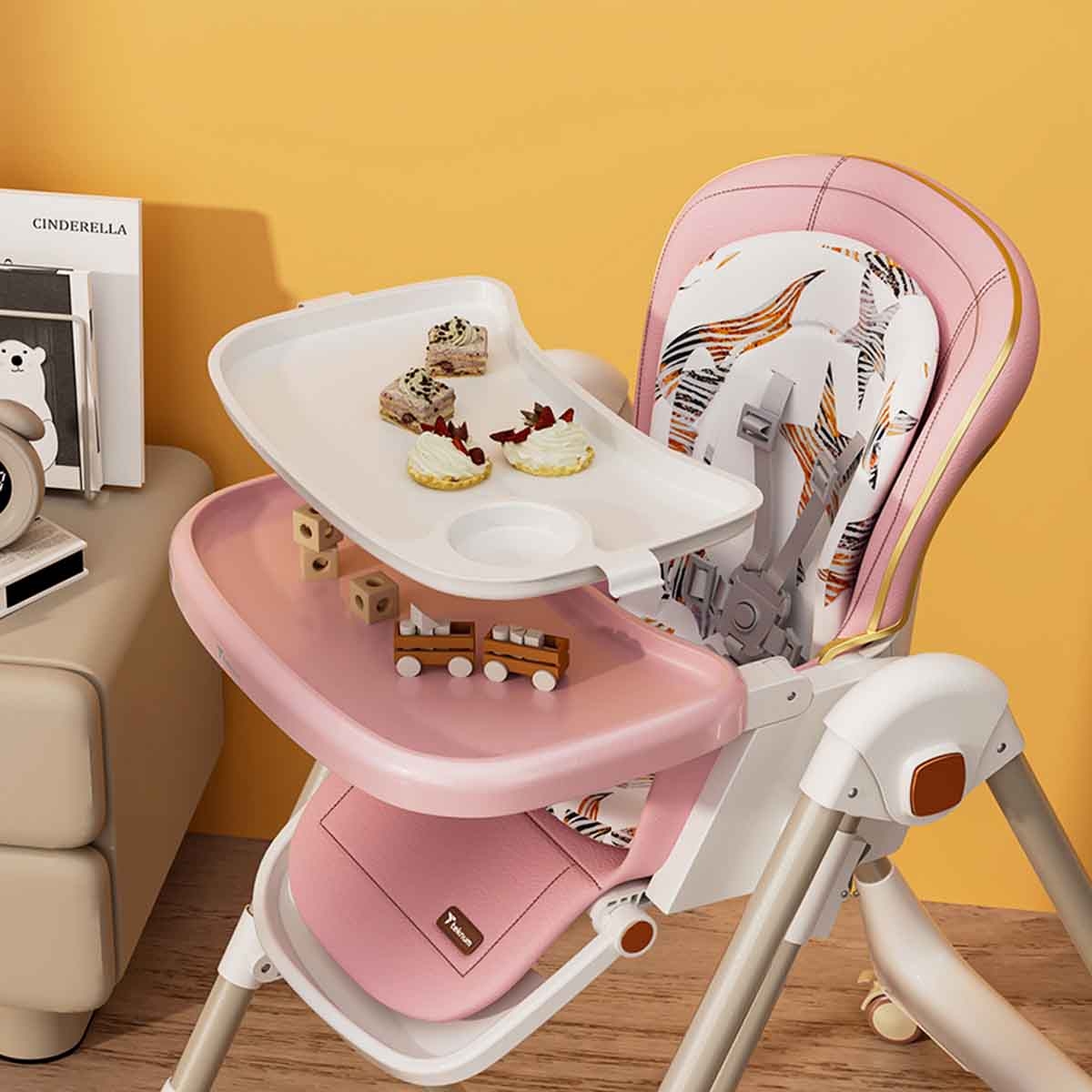 Teknum 5-in-1 Pink Swing with High Chair with Lockable Wheels