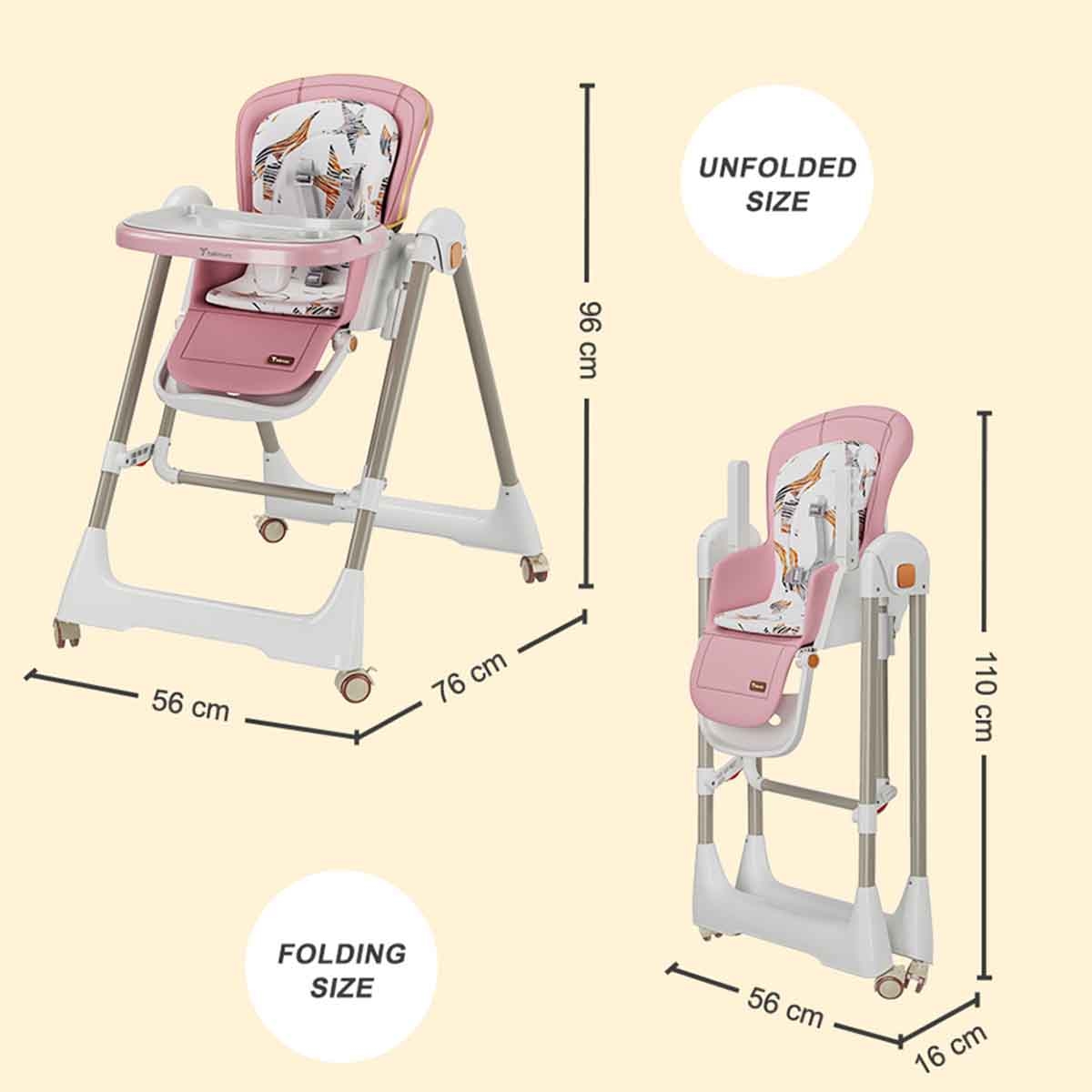 Teknum 5-in-1 Pink Swing with High Chair with Lockable Wheels