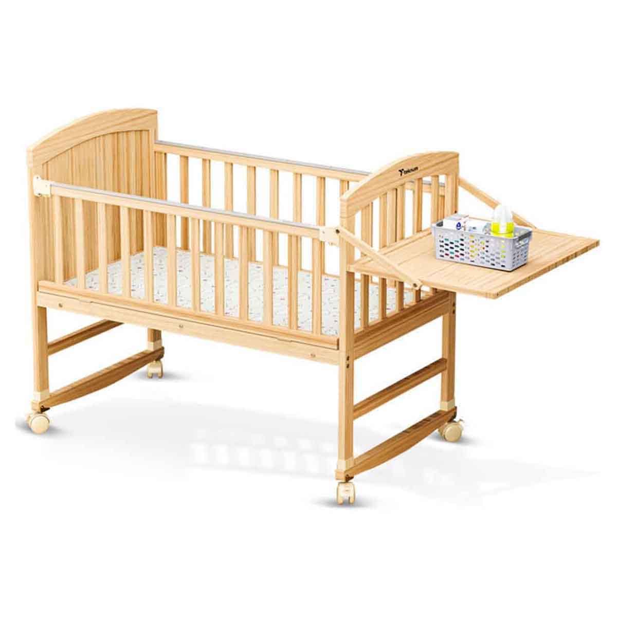 Teknum 7-in-1 Convertible Kids Bed & Bedside Crib with Mattress, Mosquito Net & Detachable Wheels Toddler, 0-2 Years