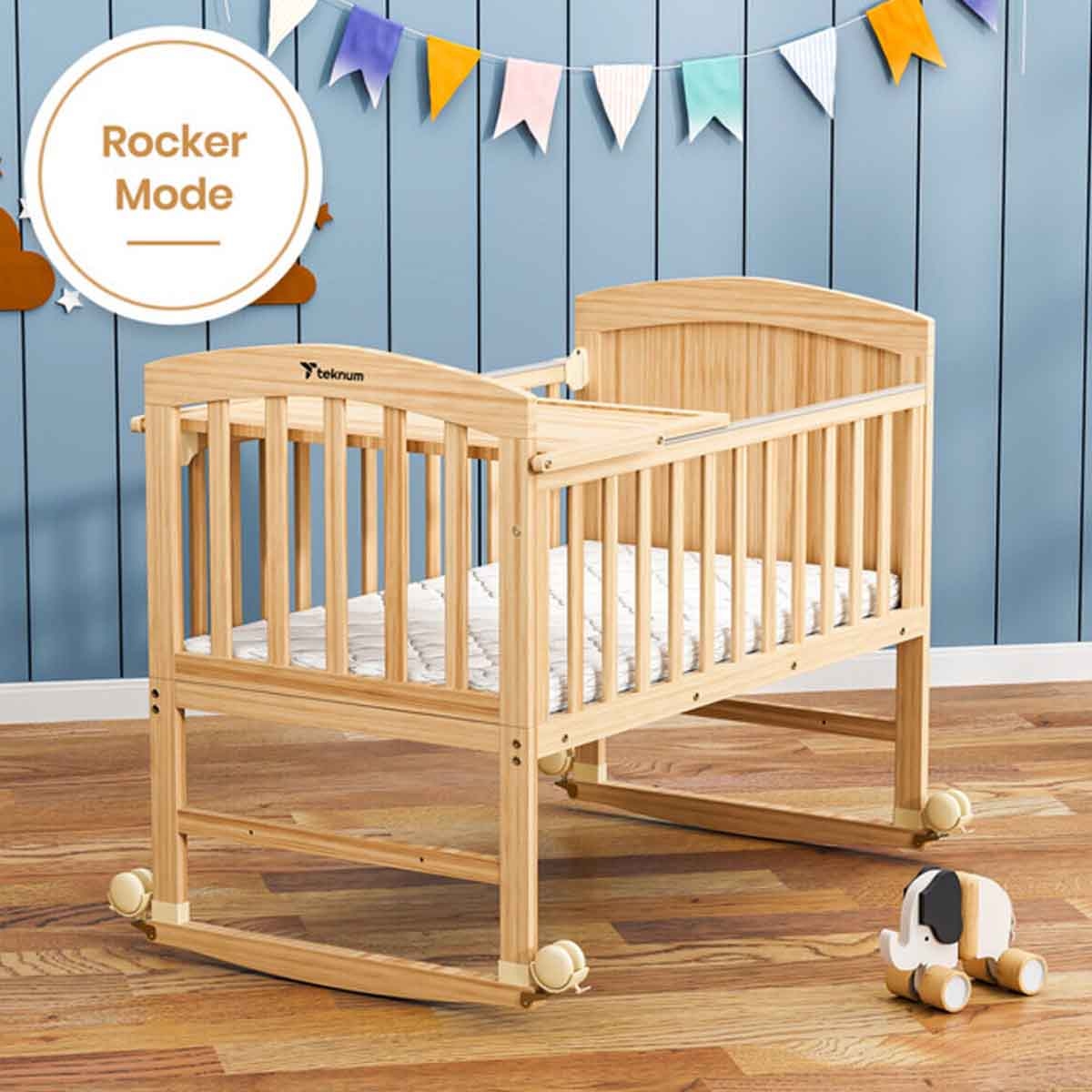 تيكنوم سرير أطفال وسرير جانبي 7 في 1 مع مرتبة وناموسية وعجلات قابلة للفك للأطفال 0-2 سنوات