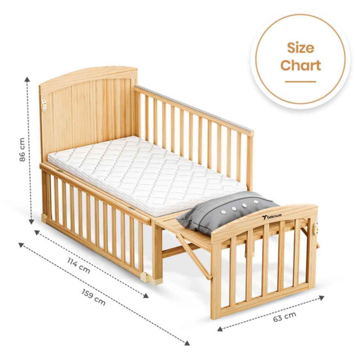 Teknum 7-in-1 Convertible Kids Bed & Bedside Crib with Mattress, Mosquito Net & Detachable Wheels Toddler, 0-2 Years