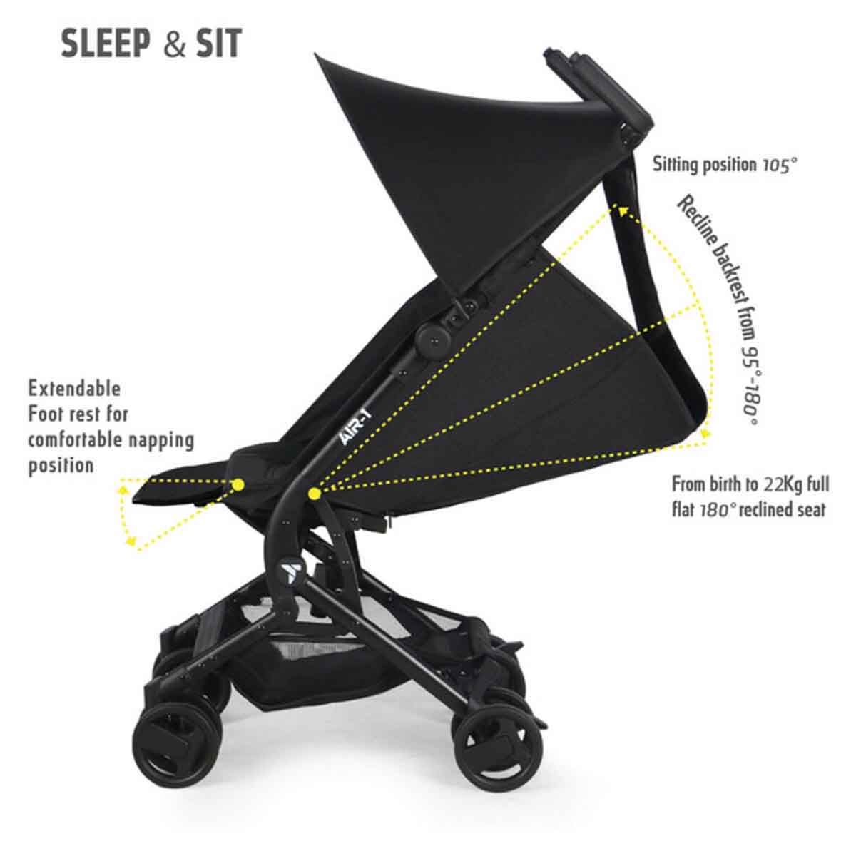 Teknum AIR - 1 Black Travel Stroller with Carry Backpack