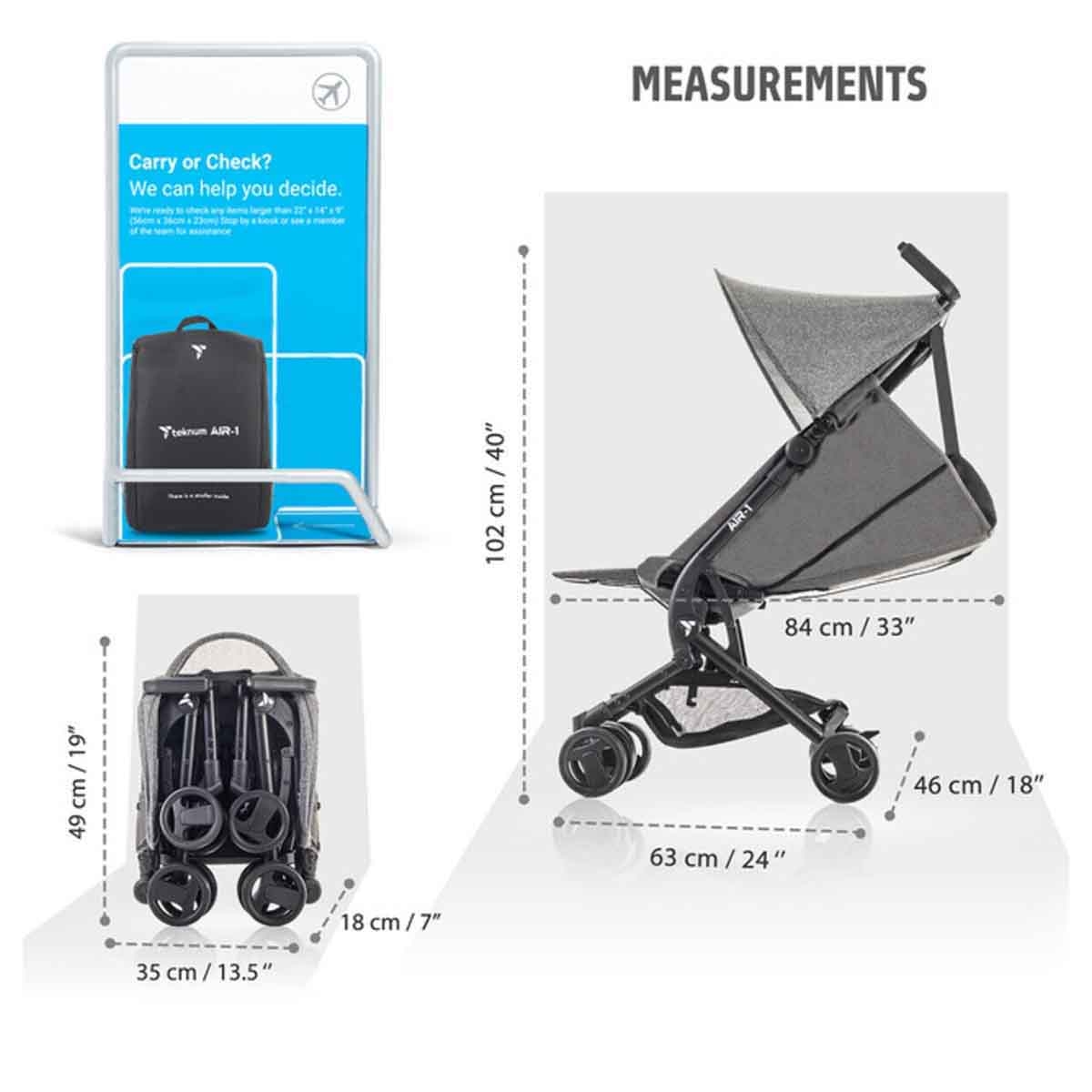 Teknum AIR - 1 Grey Travel Stroller with Carry Backpack