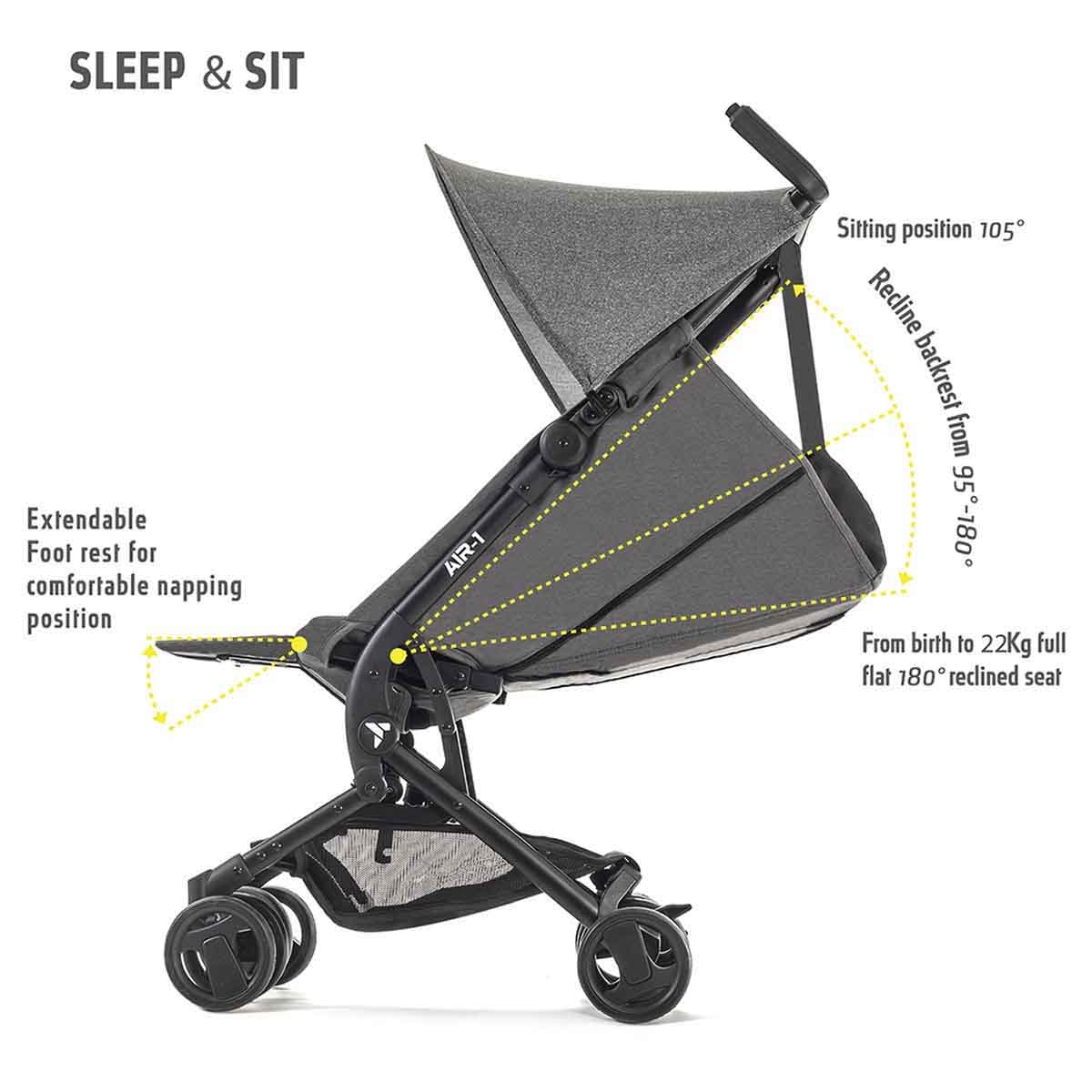 Teknum AIR - 1 Grey Travel Stroller with Carry Backpack