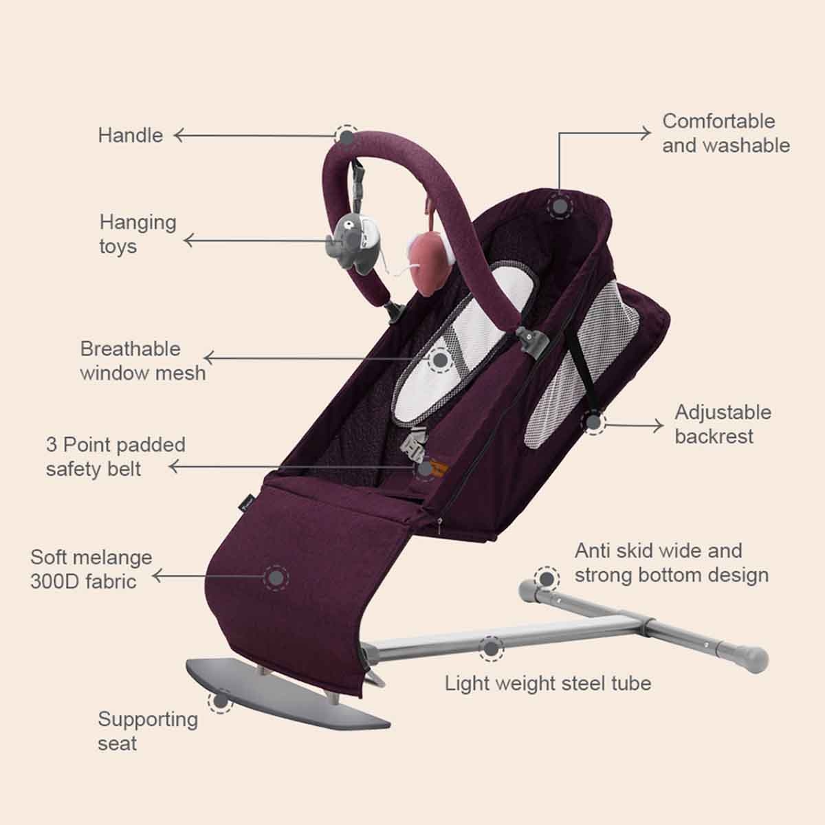 تيكنوم كرسي هزاز للأطفال باللون البنفسجي مع ألعاب