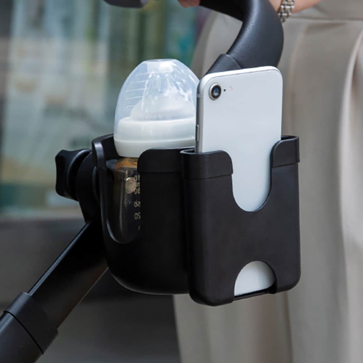 Teknum Black 2-in-1 Universal Stroller Cup & Phone Holder Toddler, 0-2 Years