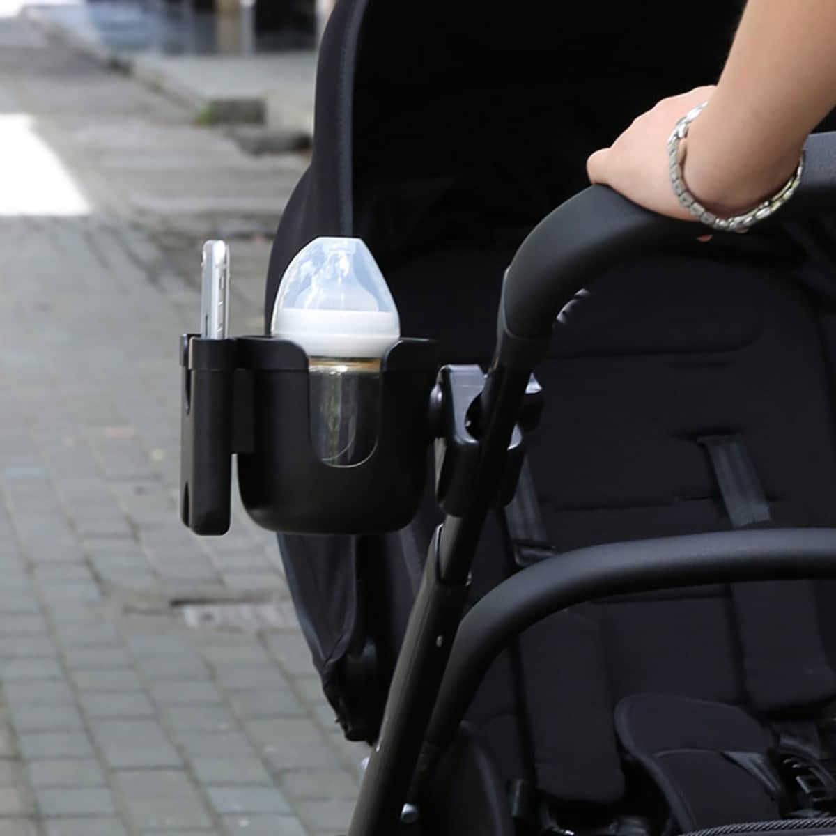 Teknum Black 2-in-1 Universal Stroller Cup & Phone Holder Toddler, 0-2 Years