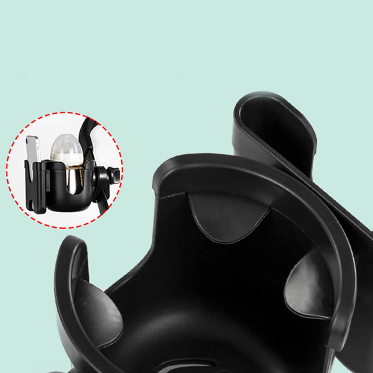 Teknum Black 2-in-1 Universal Stroller Cup & Phone Holder Toddler, 0-2 Years