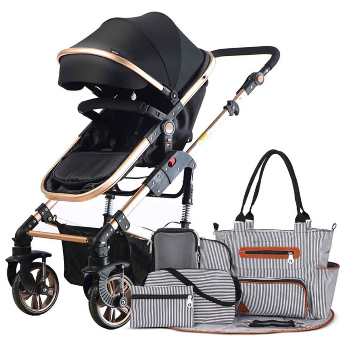Teknum Black 3-in-1 Pram Stroller with Diaper Bag Bundle Set Toddler, 0-2 Years