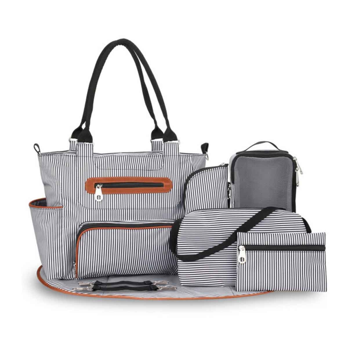 تيكنوم عربة أطفال 3 في 1 سوداء مع مجموعة حقيبة حفاضات للأطفال، 0-2 سنة