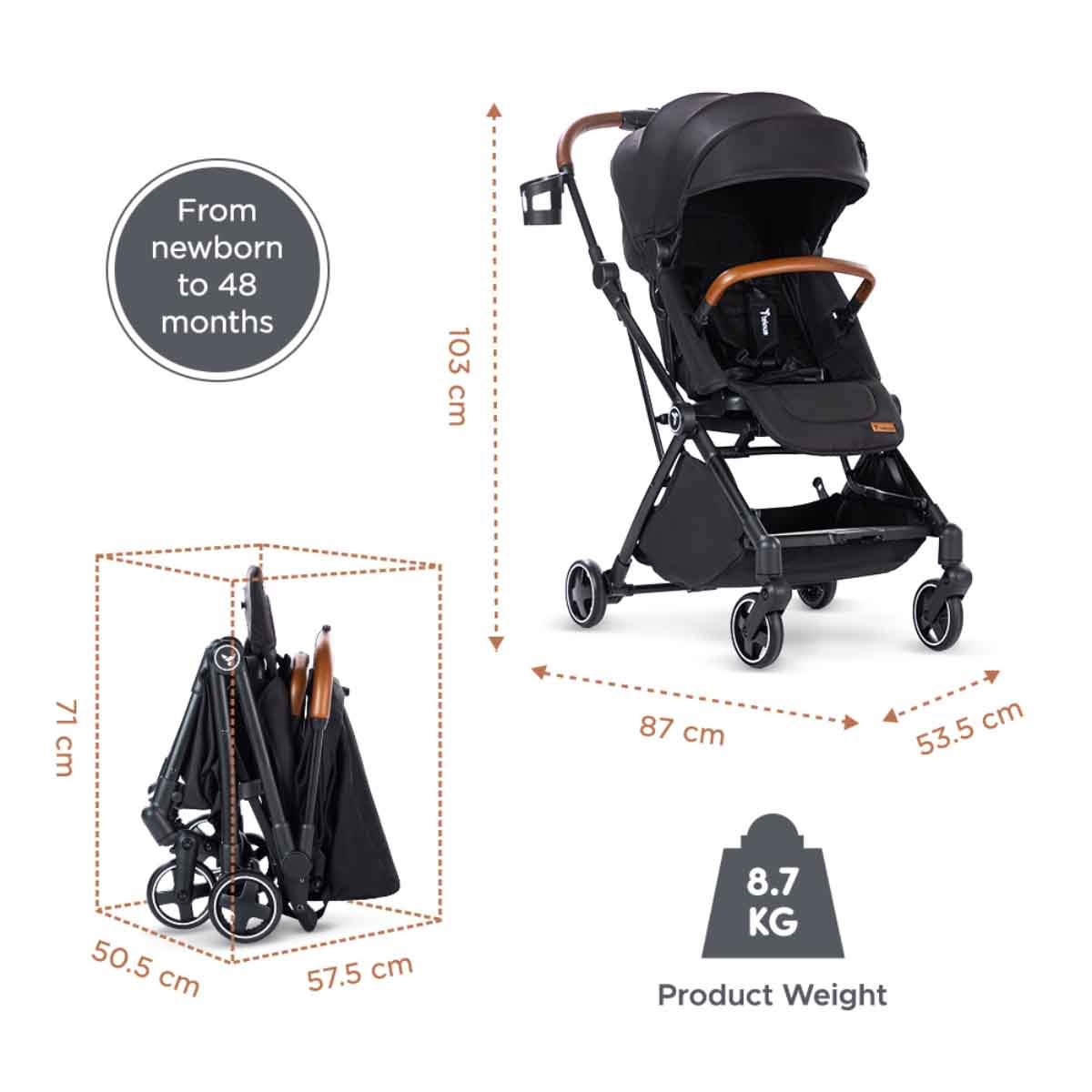 Teknum Black Compacto Auto Fold 360 Reversible Stroller Toddler, 0-2 Years