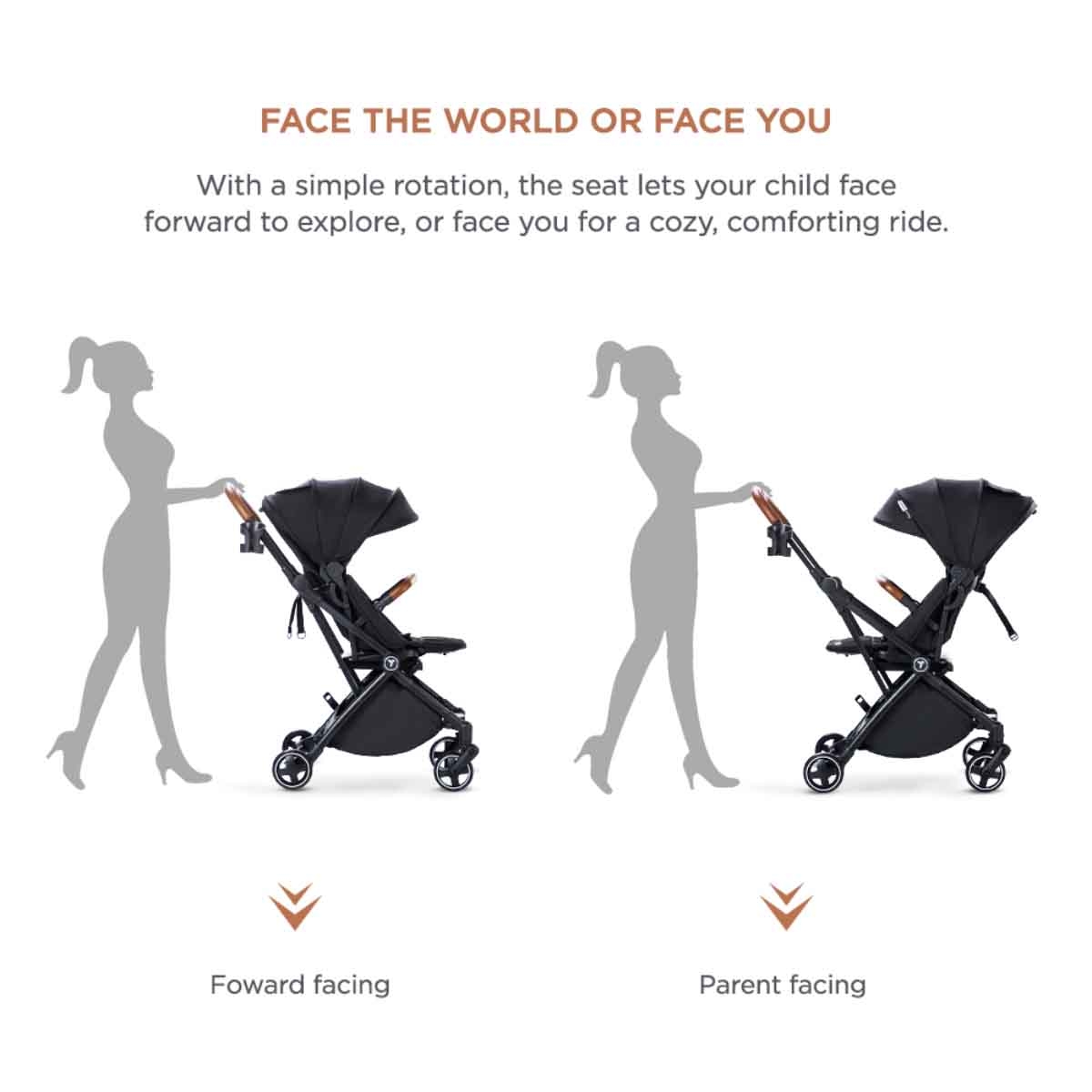 Teknum Black Compacto Auto Fold 360 Reversible Stroller Toddler, 0-2 Years