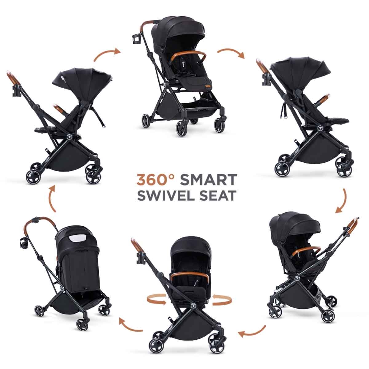 Teknum Black Compacto Auto Fold 360 Reversible Stroller Toddler, 0-2 Years