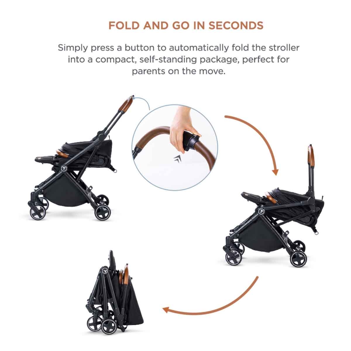 Teknum Black Compacto Auto Fold 360 Reversible Stroller Toddler, 0-2 Years