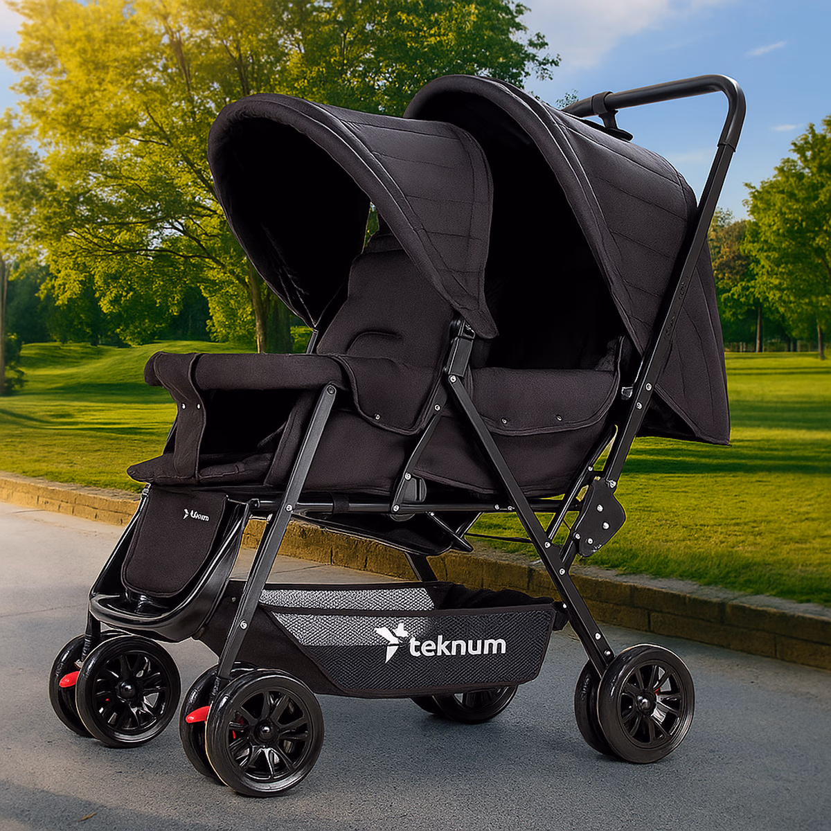Teknum Black Double Baby Stroller Toddler, 0-2 Years