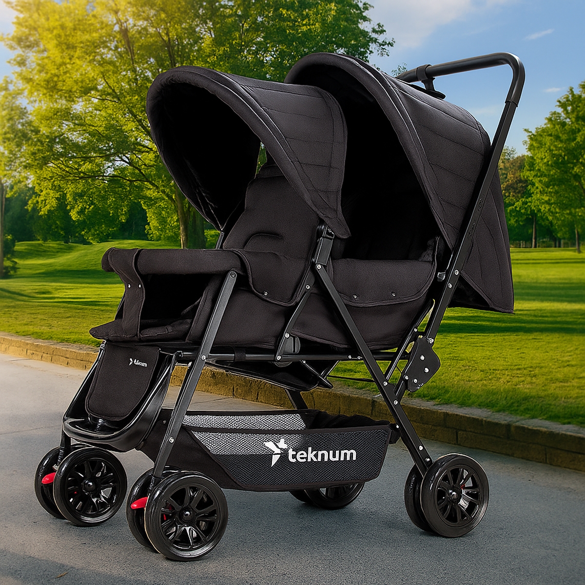 تيكنوم عربة أطفال مزدوجة سوداء للرضع، 0-2 سنة
