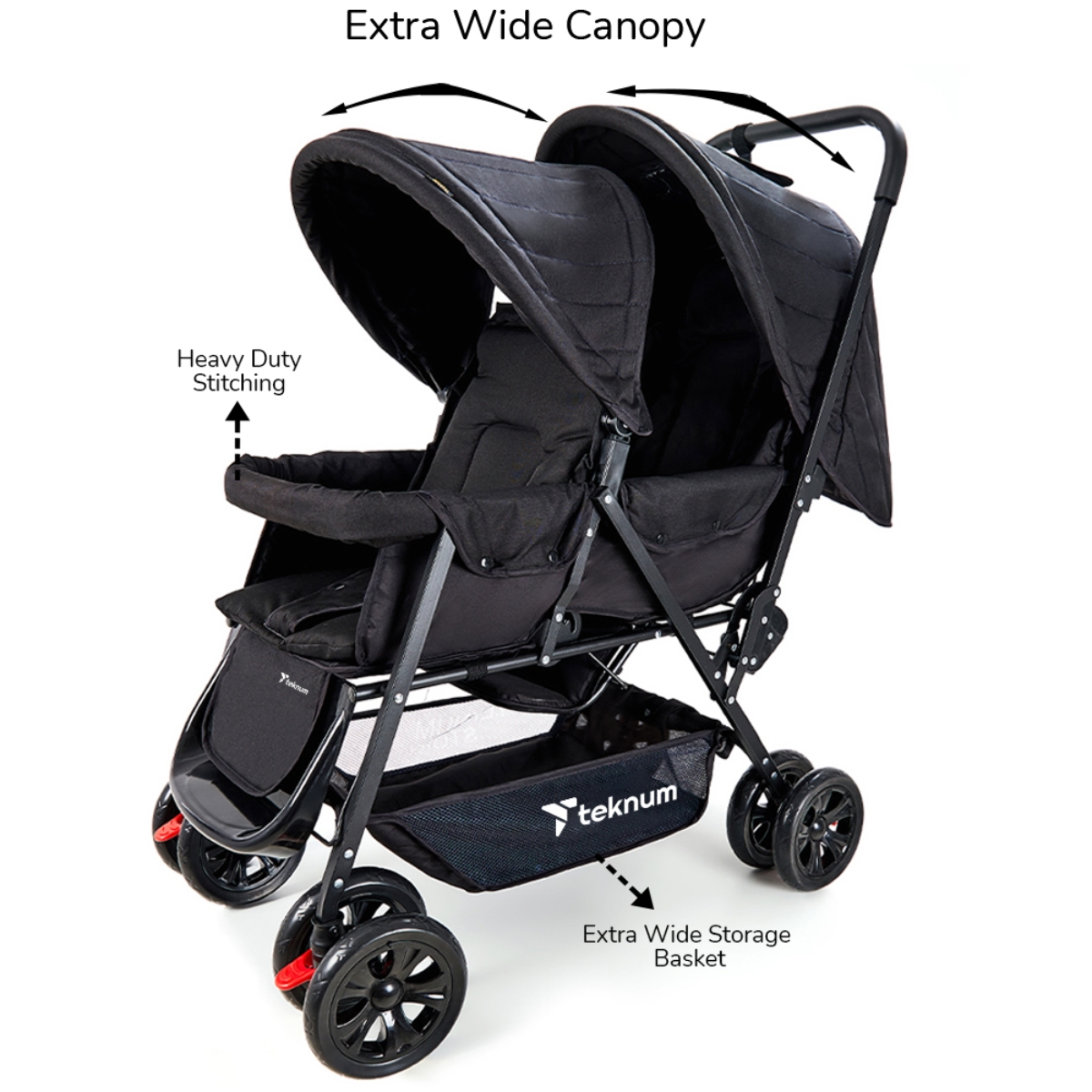Teknum Black Double Baby Stroller Toddler, 0-2 Years