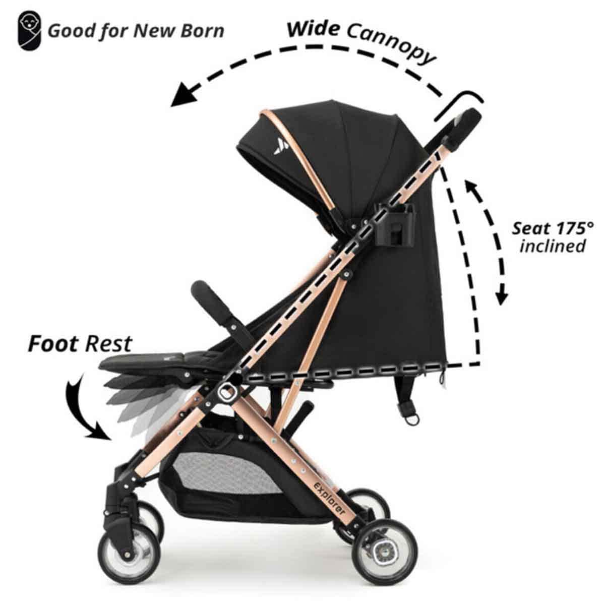 Teknum Black Explorer Travel Stroller Toddler, 0-2 Years