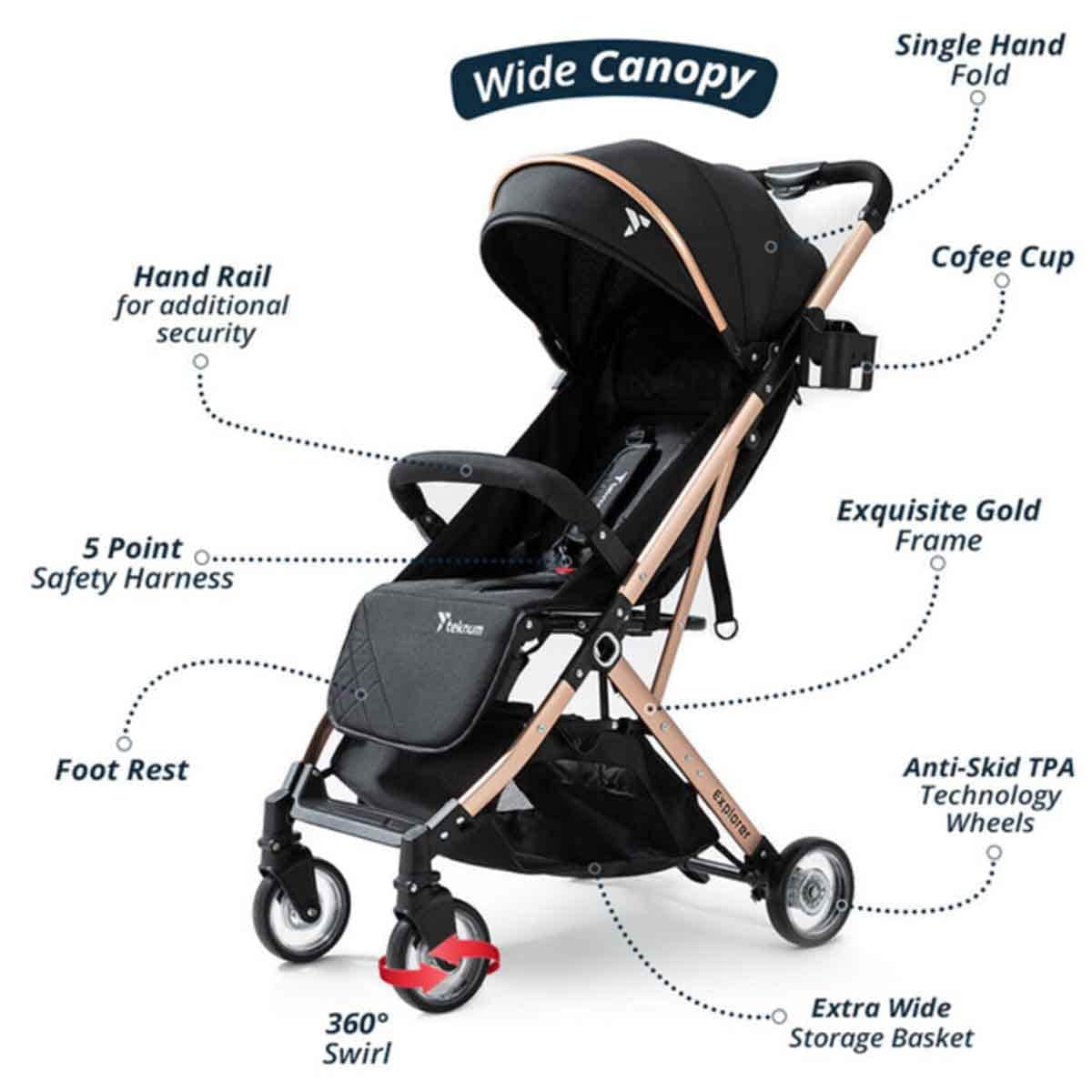 Teknum Black Explorer Travel Stroller Toddler, 0-2 Years