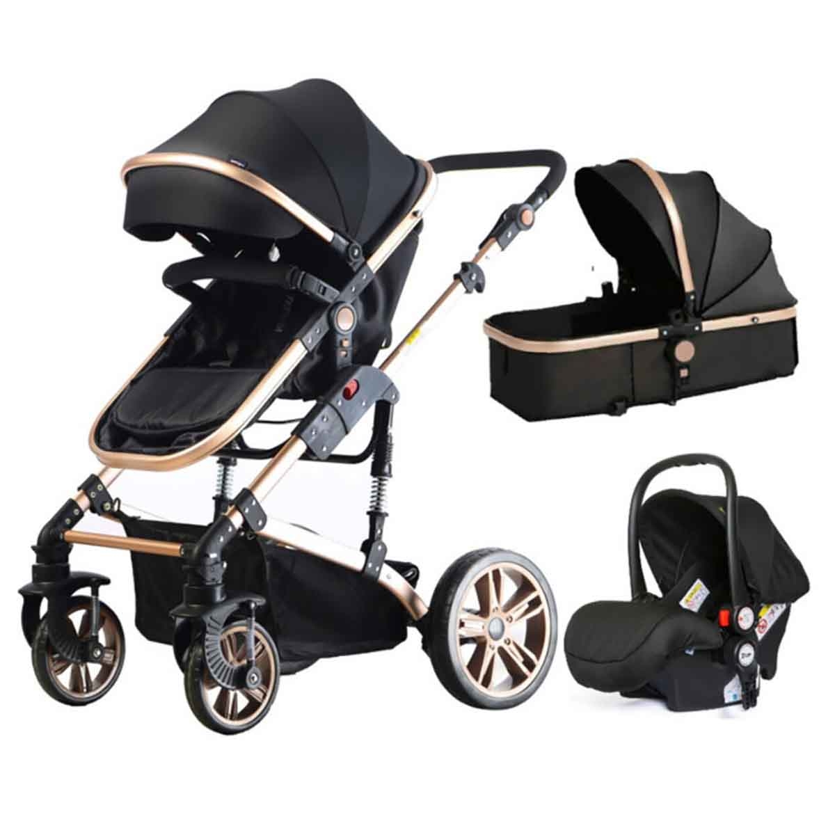 Teknum Black Extra Wide Seat 3-in-1 Pram Stroller Toddler, 0-2 Years