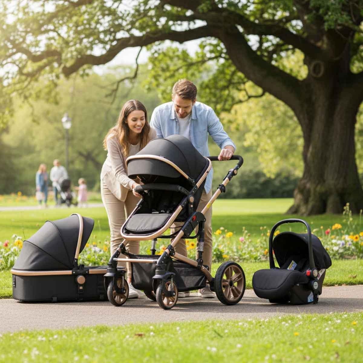 Teknum Black Extra Wide Seat 3-in-1 Pram Stroller Toddler, 0-2 Years