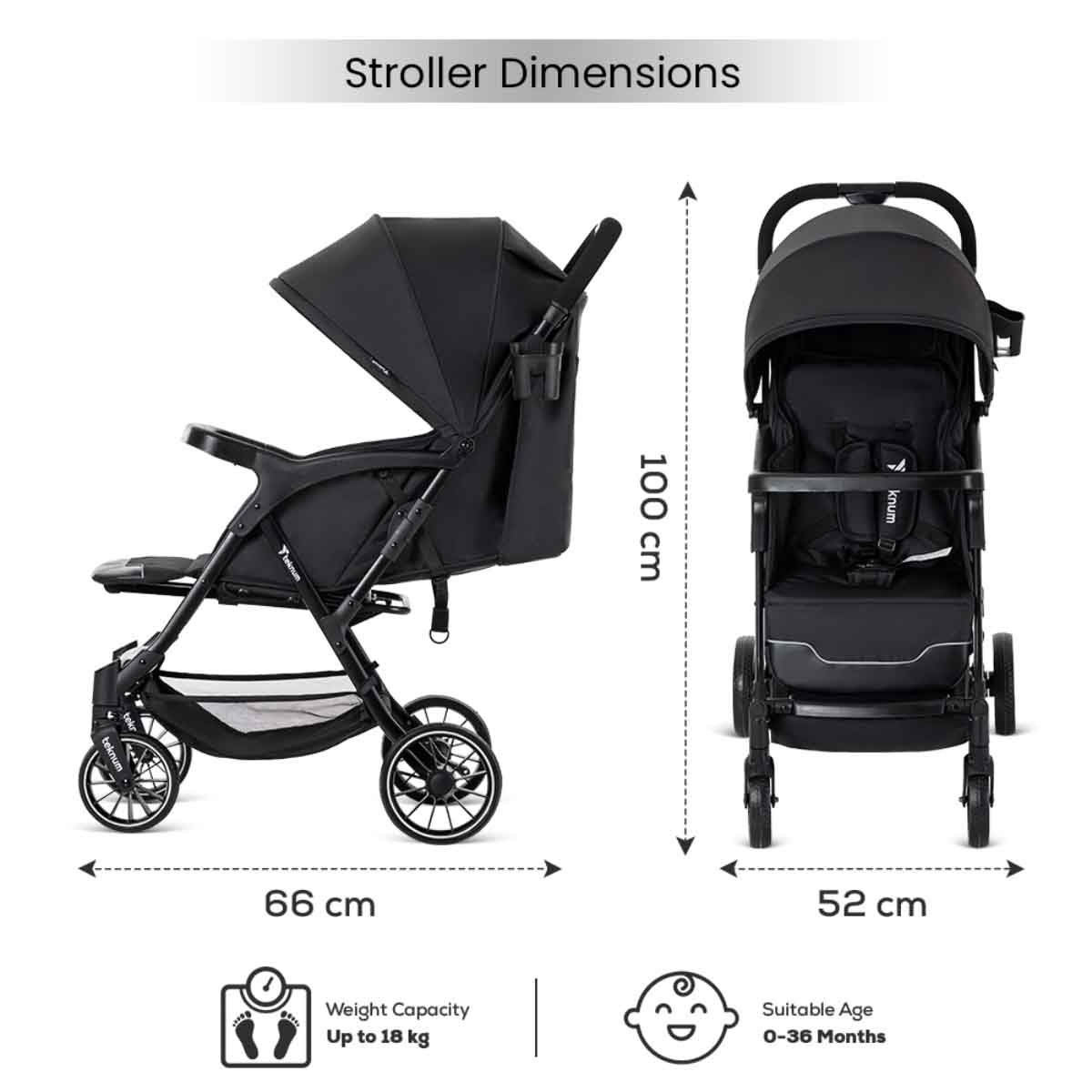 Teknum Black Flylite Stroller Toddler, 0-2 Years