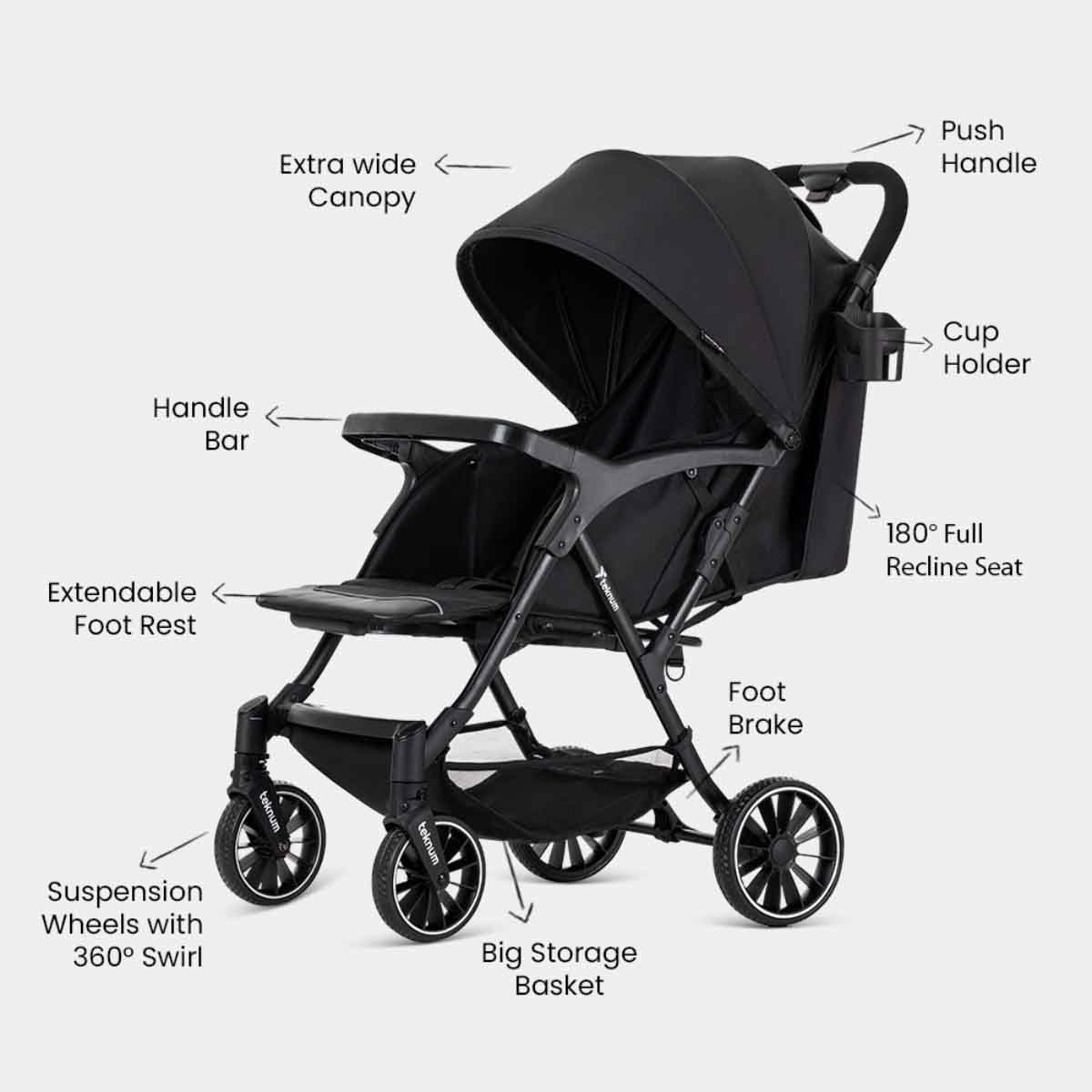Teknum Black Flylite Stroller Toddler, 0-2 Years