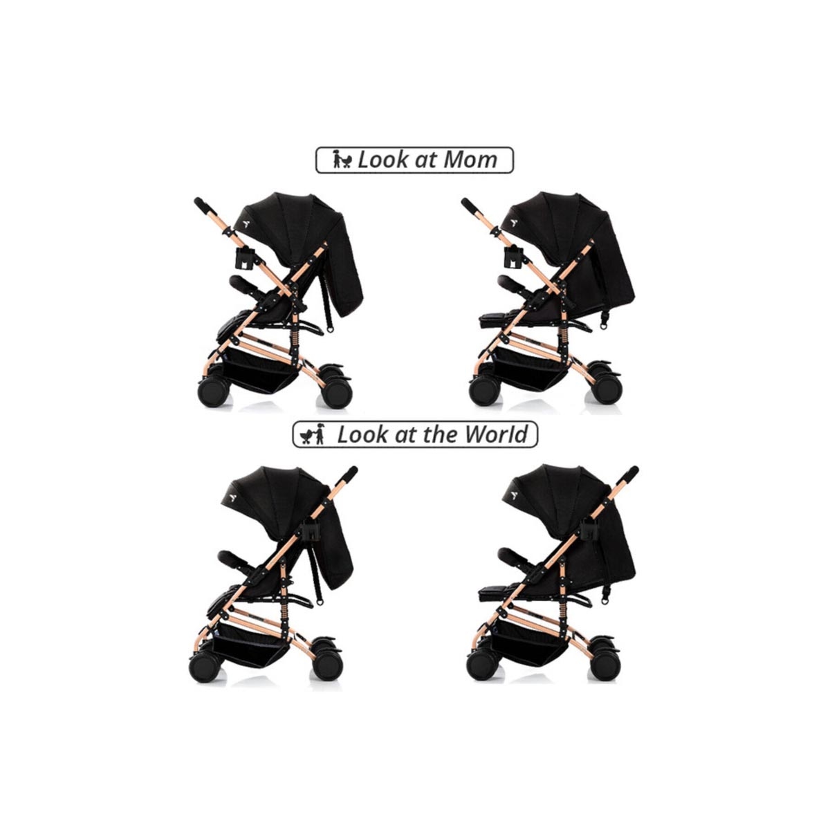 عربة أطفال تيكنوم سوداء قابلة للعكس مع حقيبة حفاضات إيس للأطفال الصغار، من عمر 0 إلى سنتين