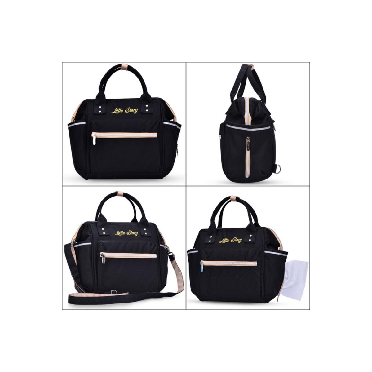 عربة أطفال تيكنوم سوداء قابلة للعكس مع حقيبة حفاضات إيس للأطفال الصغار، من عمر 0 إلى سنتين